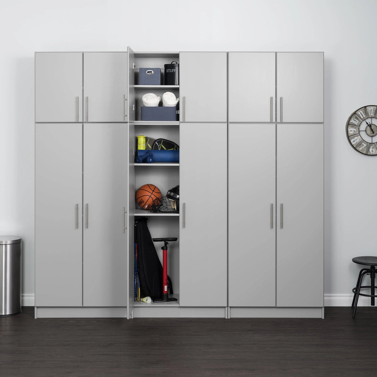 Prepac Elite 2 Door Standing Storage Cabinet, Light Gray, 16 in D x 32 in W x 65 in H