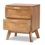Baxton Studio Walnut Brown Finished Wood 2-Drawer Nightstand With Rattan - Baden