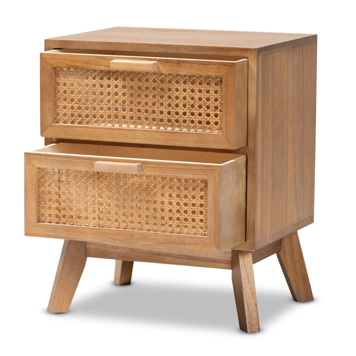 Baxton Studio Walnut Brown Finished Wood 2-Drawer Nightstand With Rattan - Baden