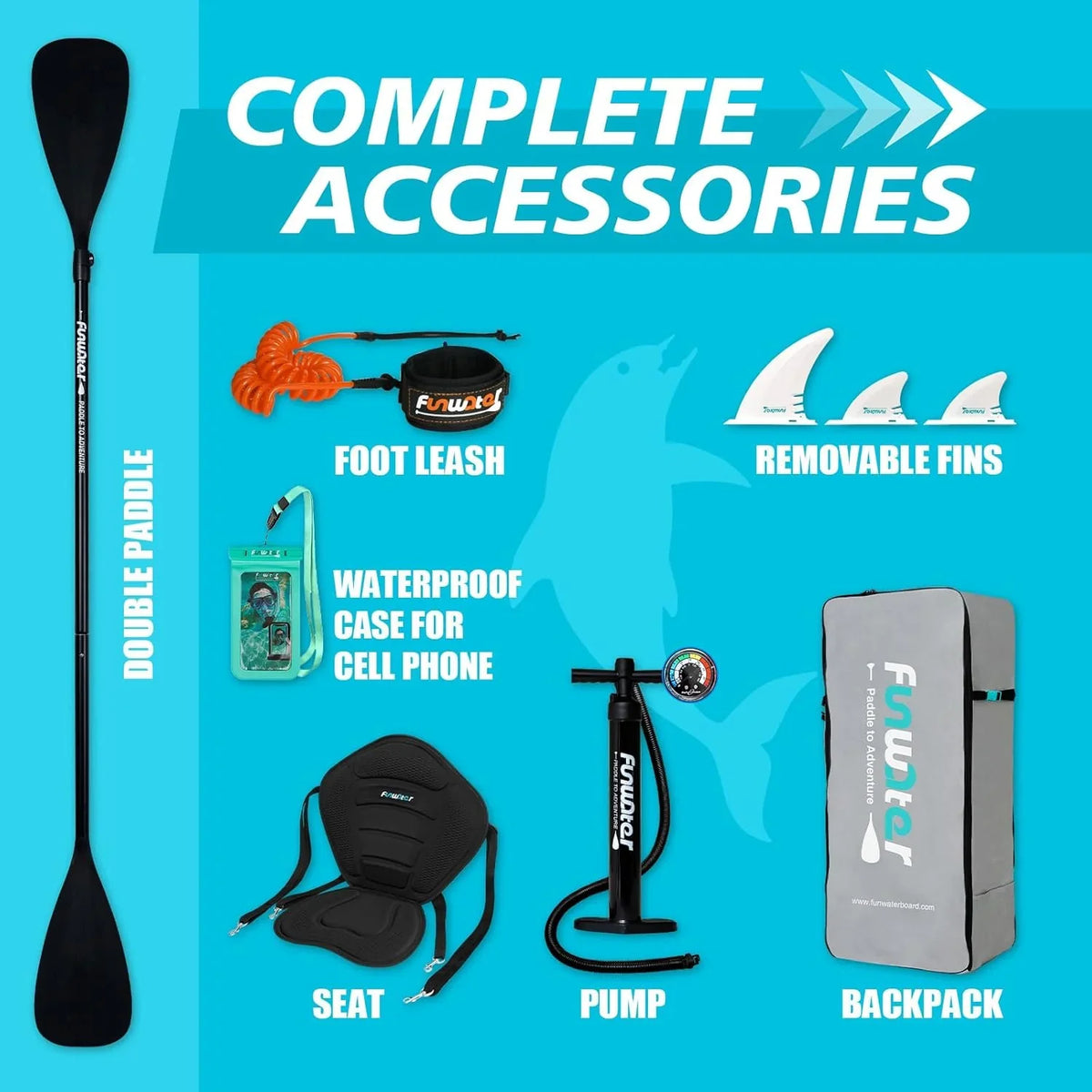 FunWater Inflatable Stand Up Paddle Board, 11 ft x 32 in x 6 in - SUP Paddle Accessories