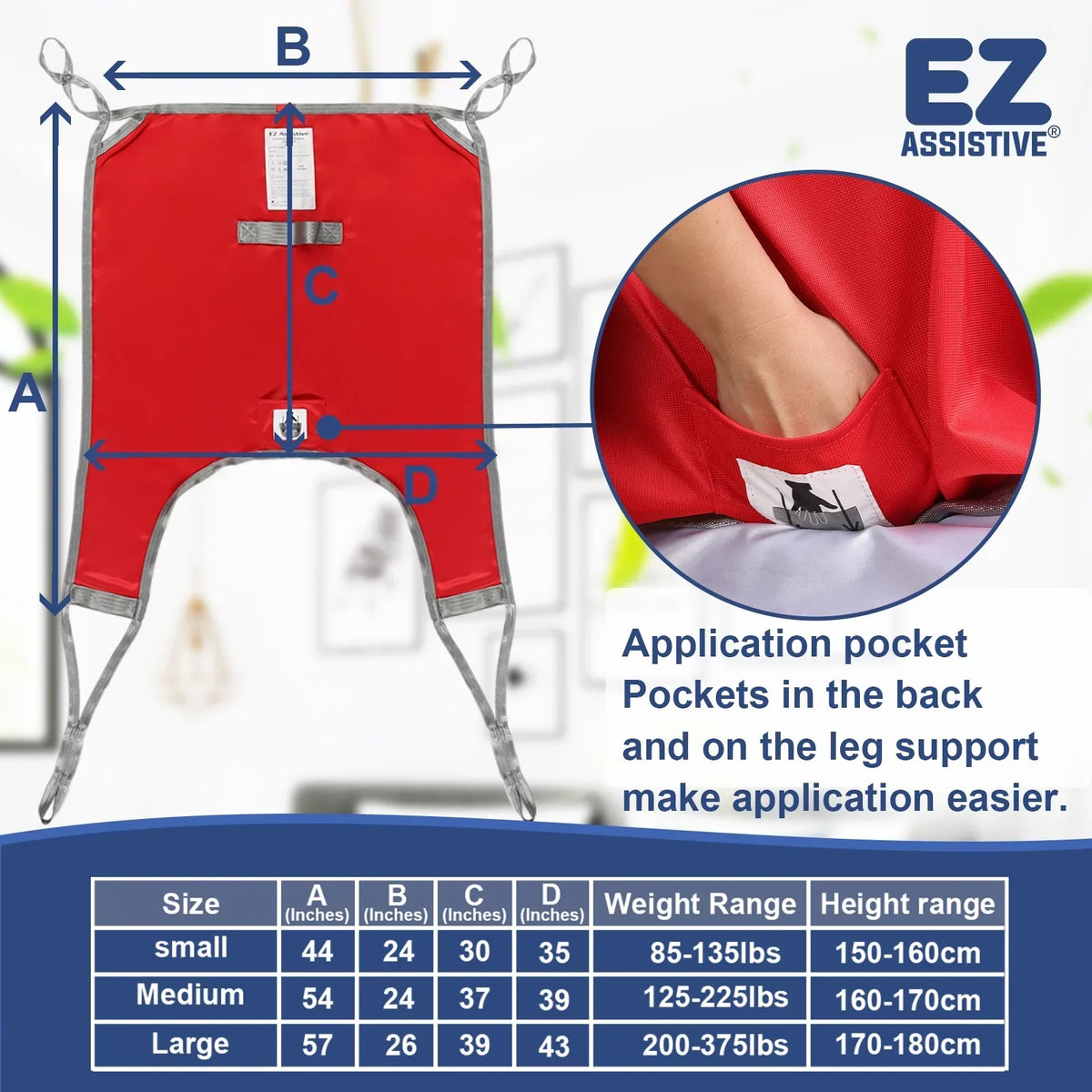 EZ Assistive Patient Lift Sling With Divided Leg, Red, Large, 500 lb Capacity