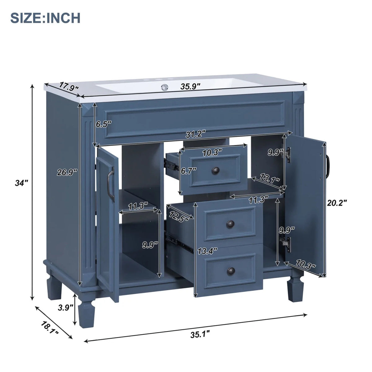 36'' Bathroom Vanity Set With Ceramic Sink Top, Mirror Cabinet, 2 Doors And 2 Drawers - Gray