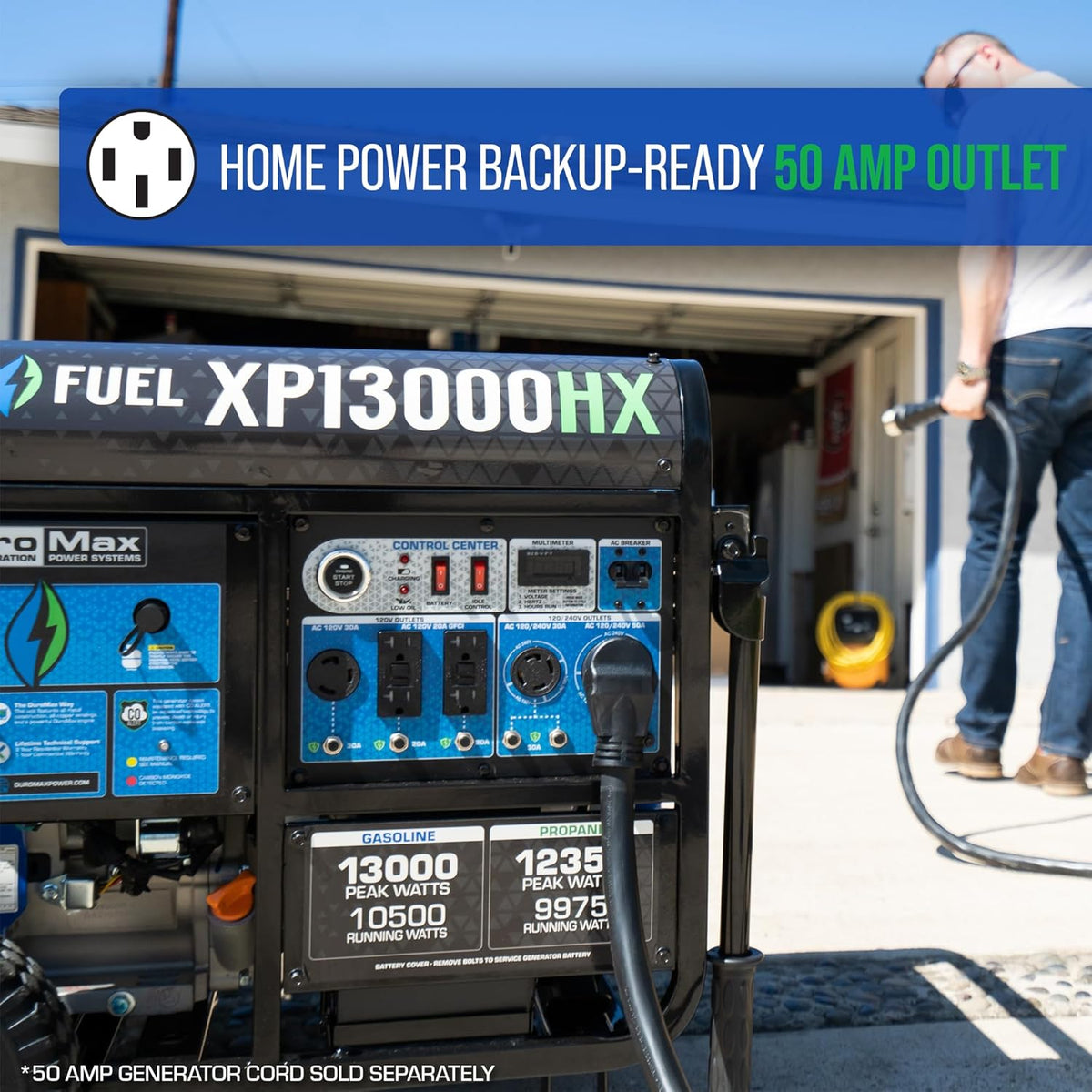DuroMax Dual Fuel Portable Generator, 13 000-Watt, Gas and Propane, Electric Start - XP13000HX