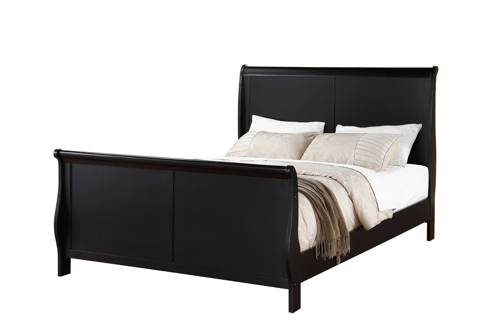 Black Louis Philippe Style California King Sleigh Bed With 2x Nightstands - 3pc Set
