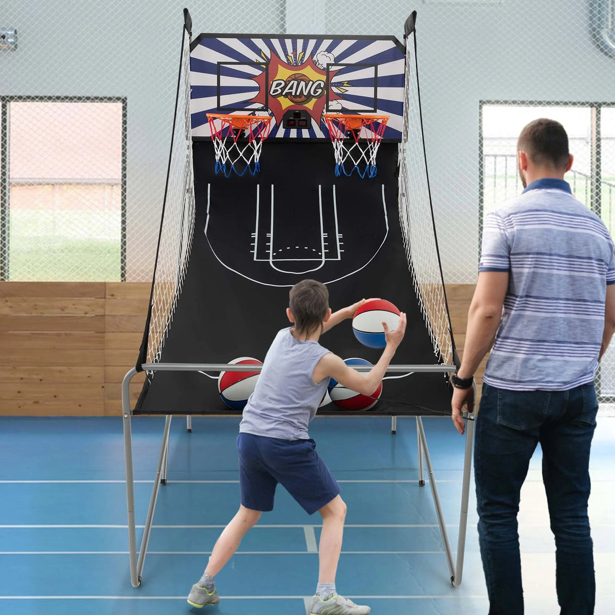 Costway Dual Shot Basketball Arcade Game, Blue, 8 Game Modes, 81in x 43in x 81in