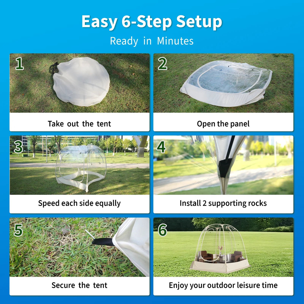 TABU Pop Up Bubble Sports Tent, Clear, 10 x 10 ft, 6-7 People