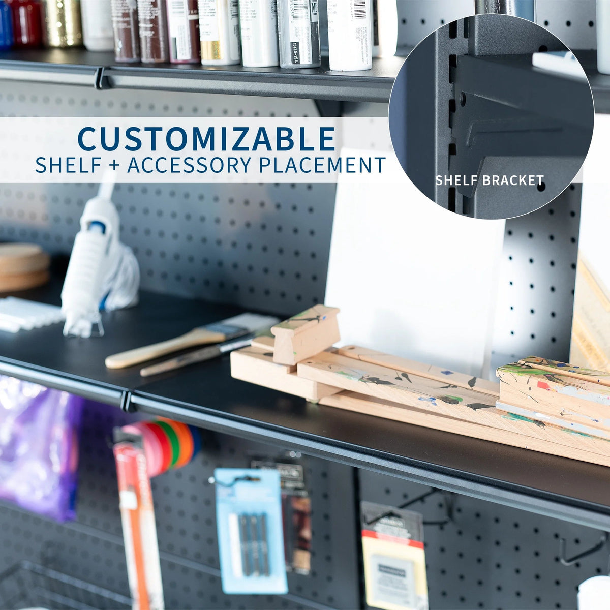 VIVO Black Freestanding Modular Pegboard Organizer With 3-Tier Organization - PP-2-PB058