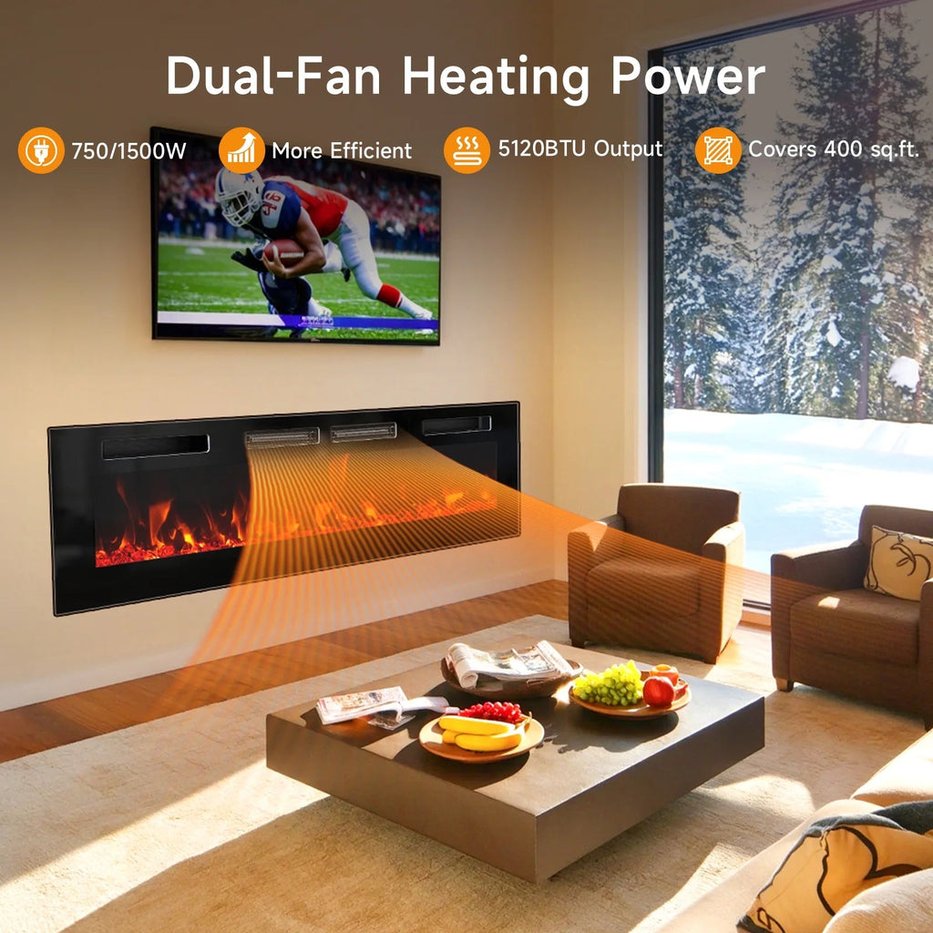 Dovov Wall Mounted Electric Fireplace Heater, 50 inch, Black, 750/1500W