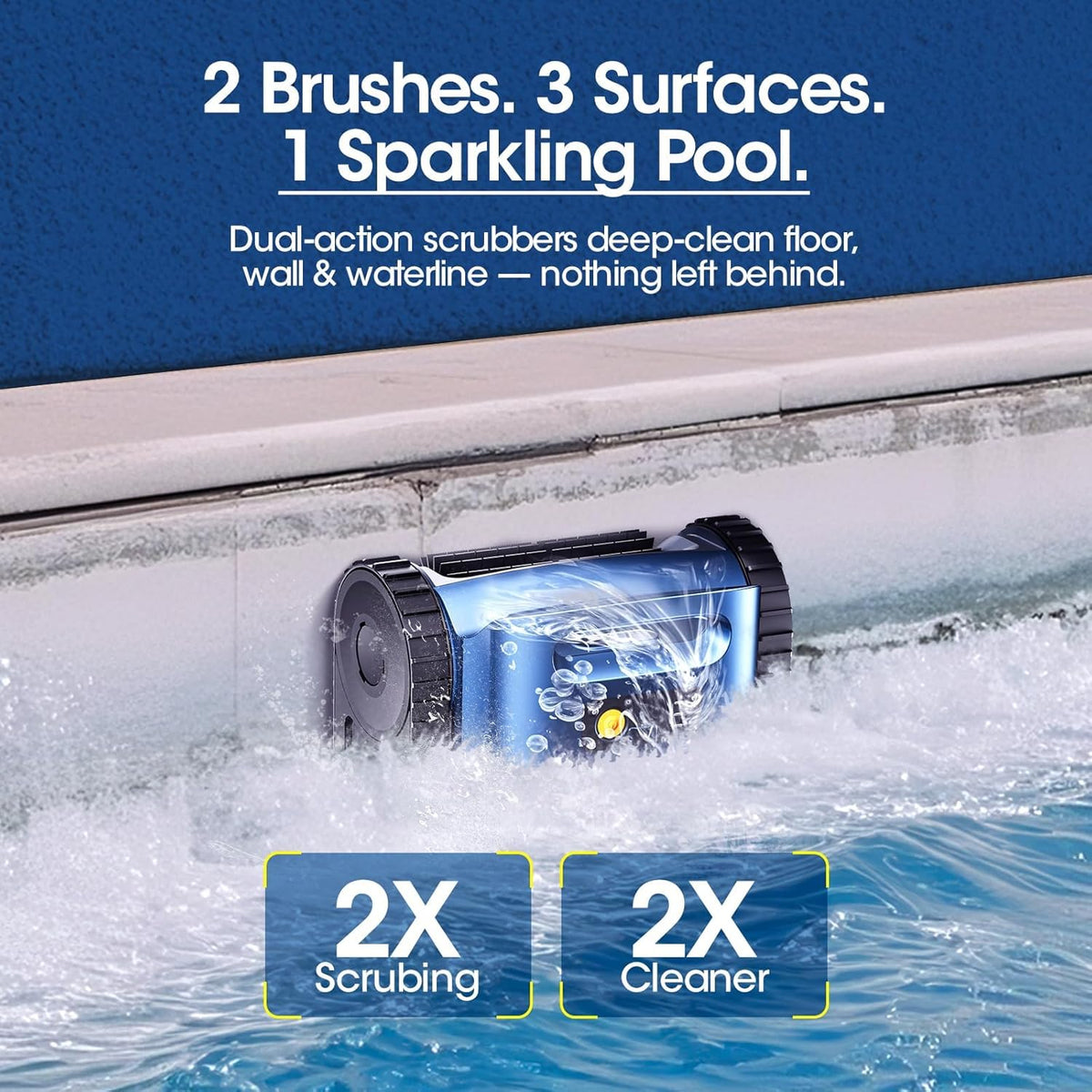 Cordless Robotic Pool Vacuum Cleaner With Track Drive, Sonar Navigation, 180W Brushless Motor, 150-Min Runtime, Dark Blue