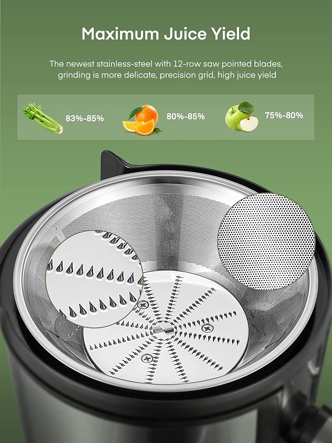 Juilist Centrifugal Juicer Machine, 800W, 3 Inch Feed Chute, Dual Speeds - Anti-Drip