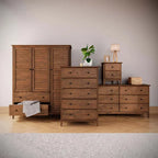 Solid Pine Wood Armoire, 3 Doors, 2 Drawers, 5 Shelves, 73.75 in H x 59.5 in W x 21.5 in D