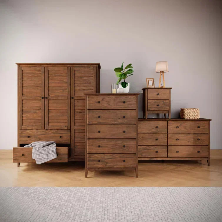 Solid Pine Wood Armoire, 3 Doors, 2 Drawers, 5 Shelves, 73.75 in H x 59.5 in W x 21.5 in D