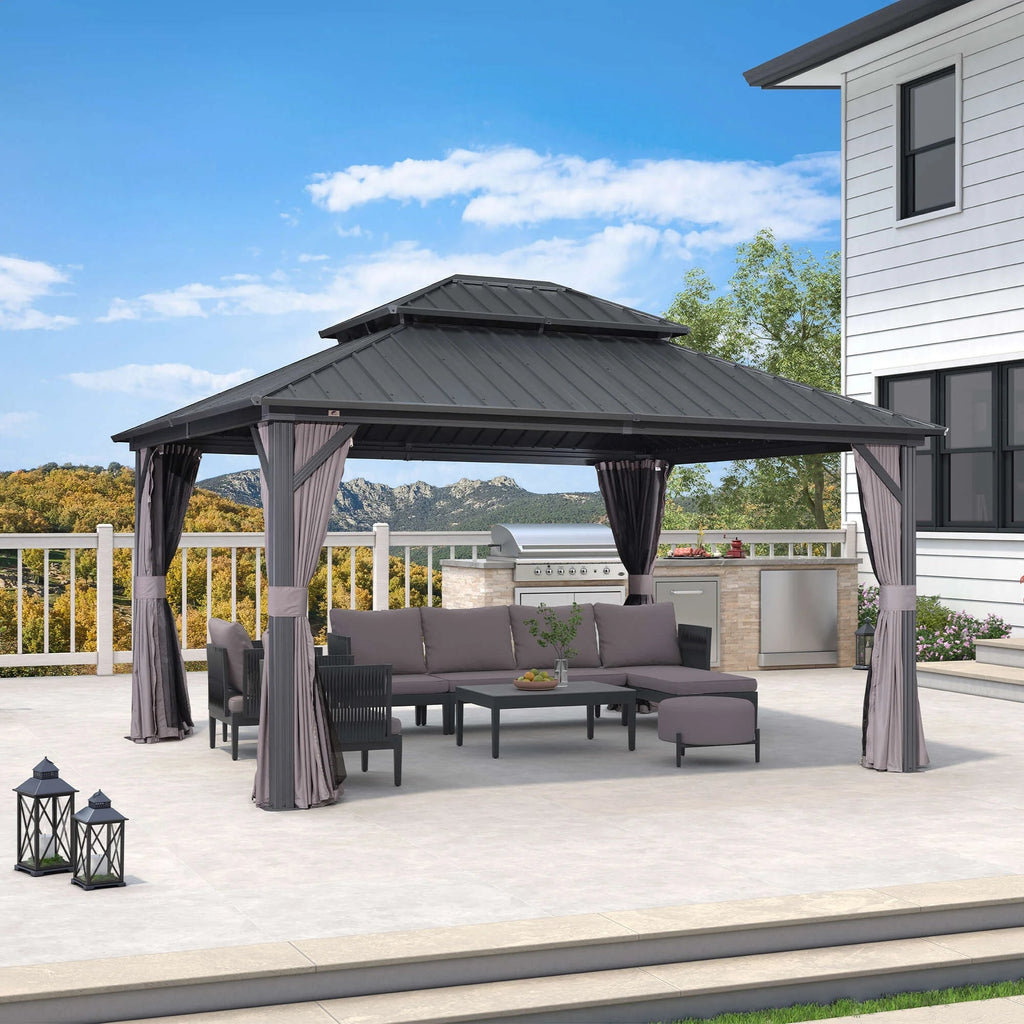 PURPLE LEAF Outdoor Hardtop Gazebo, 8' X 8', Galvanized Steel Double Roof, Aluminum Frame, Grey