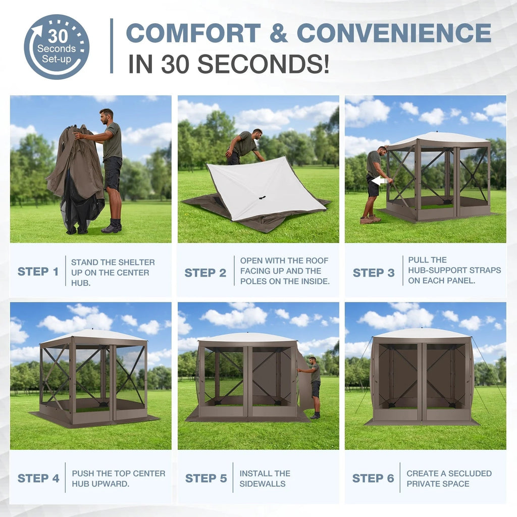 Hoteel Outdoor Pop-Up Gazebo Screen House 6x6ft With 4 Sidewalls And Mosquito Netting - Brown