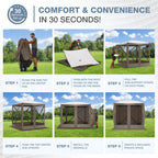 Hoteel Outdoor Pop-Up Gazebo Screen House 6x6ft With 4 Sidewalls And Mosquito Netting - Brown