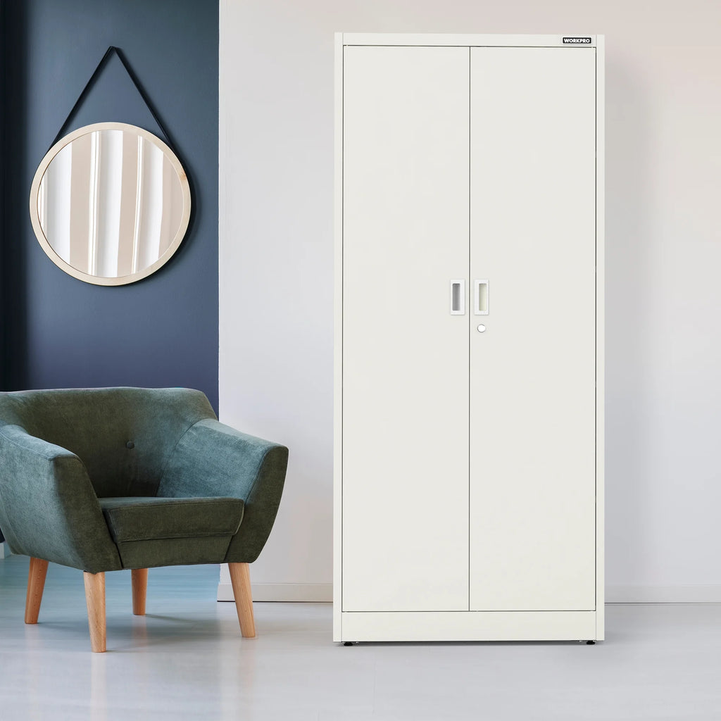 WORKPRO Metal Storage Cabinet With Locking Doors, Adjustable Shelves, Black, 71 Inches Tall - 31-1/2 x 15-3/4 Inch