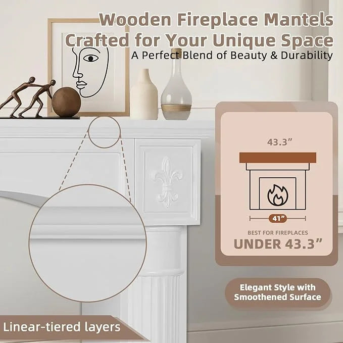 EPICOZY Fireplace Mantel Surround With Shelf, 43.3in - MDF