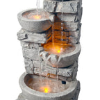 Teamson Home Outdoor Stacked Stone Tiered Water Fountain With LED Lights, Gray - 33.25in