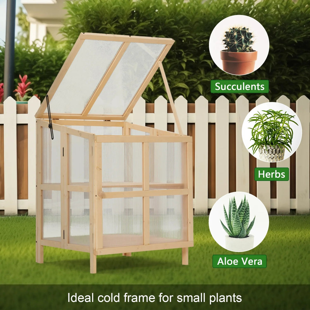 Youmumeub Wooden Cold Frame Greenhouse With 2-Tier Raised Garden Planter And Polycarbonate Panels - Foldable, Natural Wood