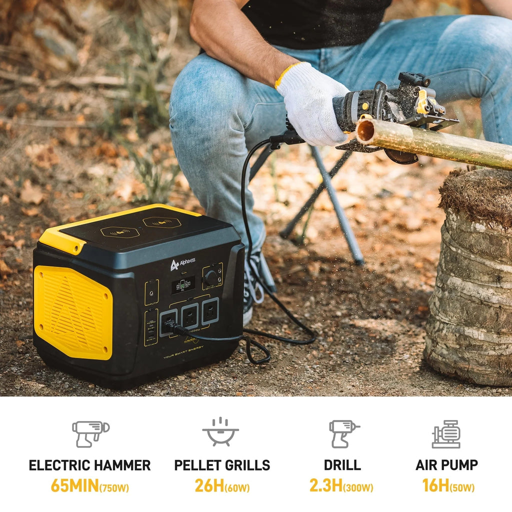 AlphaESS Portable Power Station 1036Wh, 1000W AC Output, 2000W Peak - AP1000