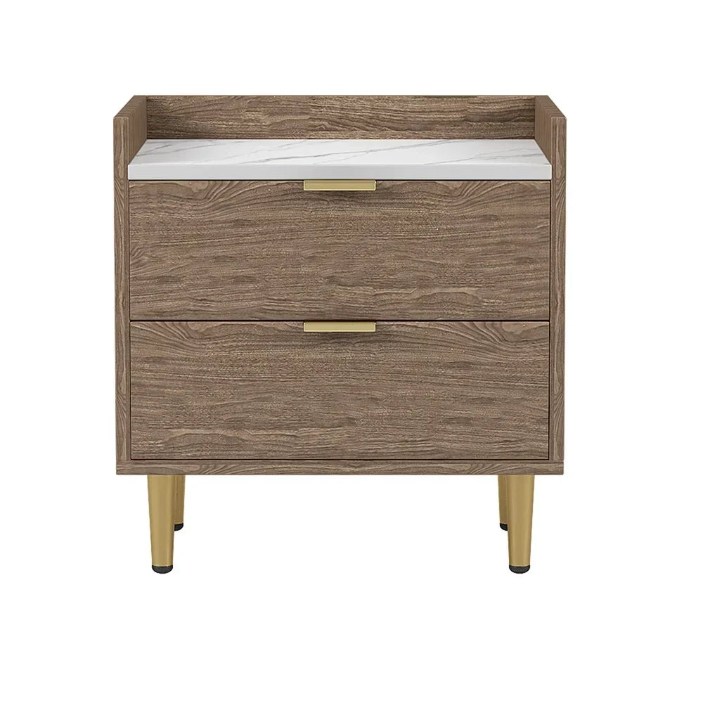 Ecarpat 2-Drawer Nightstand With Metal Legs And Marbled Worktop - 19.7in x 15.8in x 21.3in