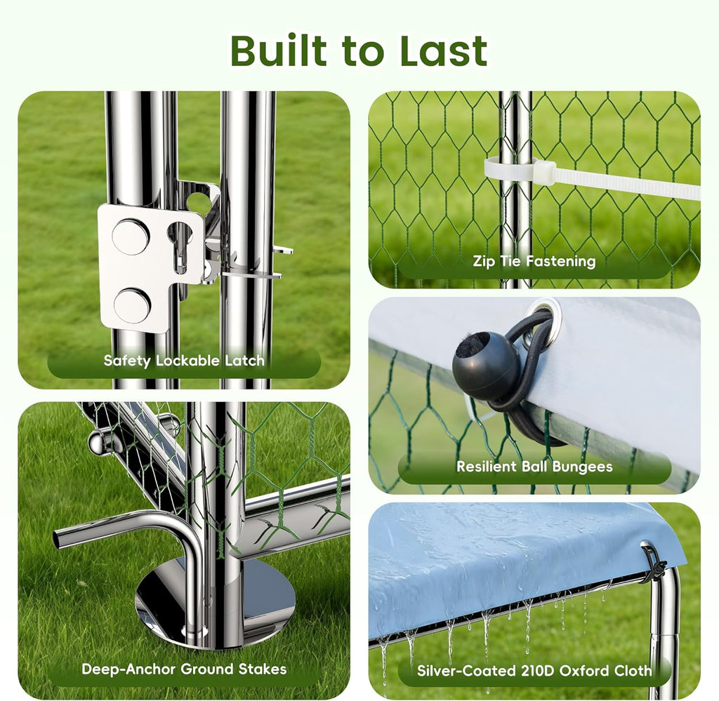 Metal Walk-In Chicken Run Cage With Waterproof Anti-Ultraviolet Cover, 19.6' L x 9.8' W x 6.4' H
