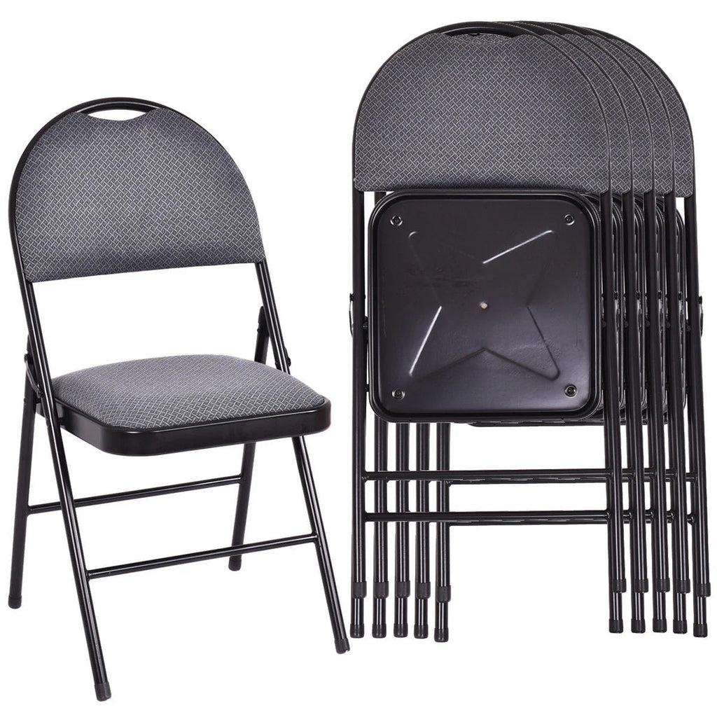 Costway Folding Chairs With Fabric Upholstered Padded Seats And Metal Frame - Set Of 6