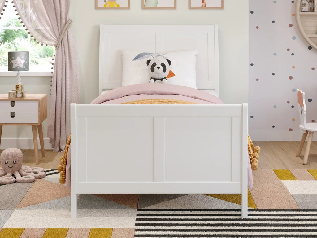 AFI Valencia Twin Wood Low Profile Sleigh Platform Bed With Matching Footboard, White