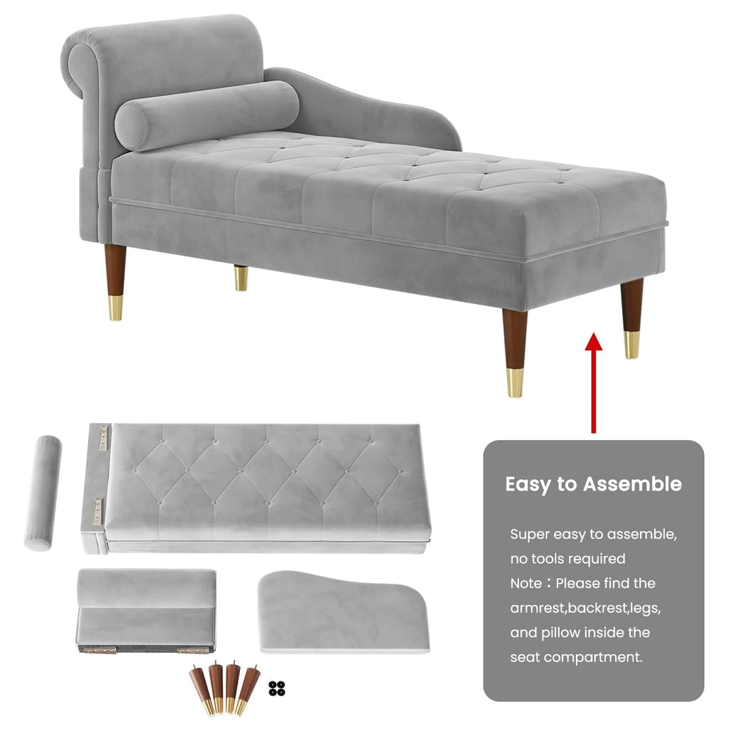 Vesgantti Velvet Chaise Lounge, 59 in, Grey