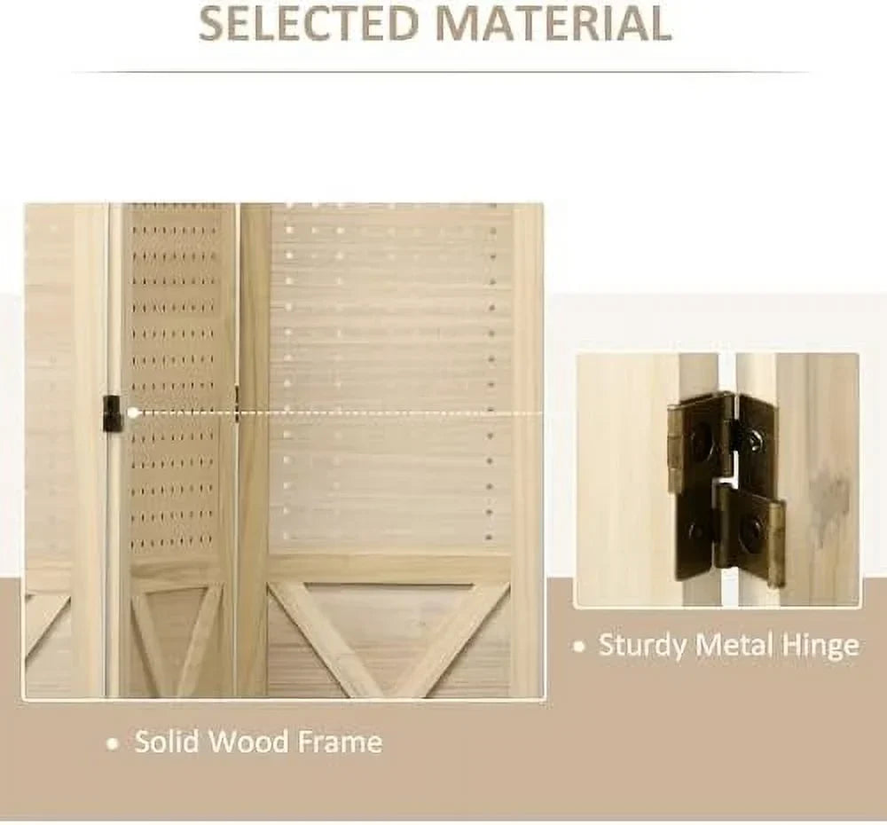 CHFBC 4-Panel Pegboard Room Divider 4.7' Tall Natural