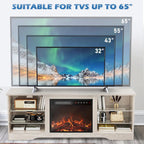 Waleaf TV Stand With 18 in Electric Fireplace And Adjustable Glass Shelves - TVs Up To 65 inch