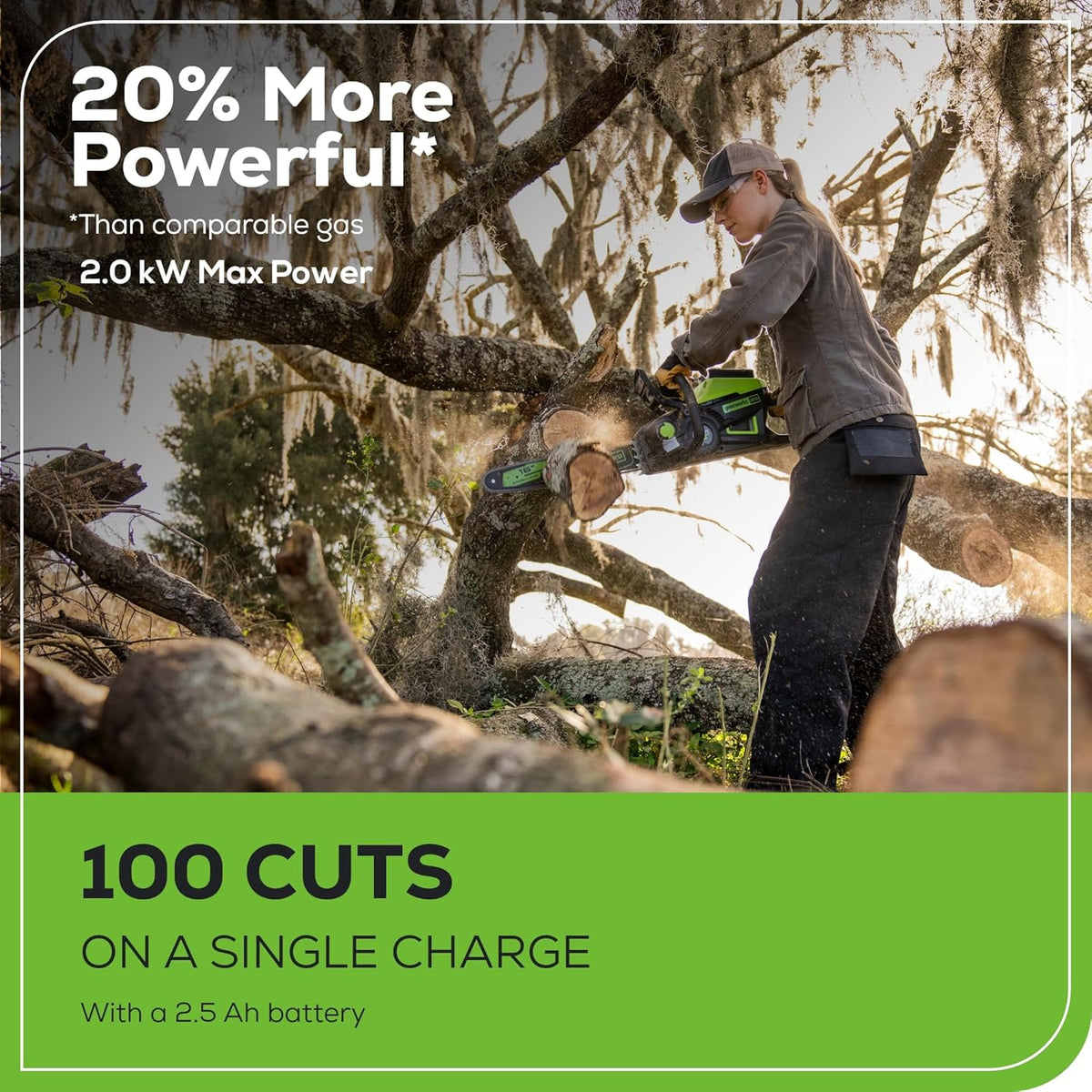 Greenworks 40V 16 inch Brushless Cordless Chainsaw With 4.0Ah Battery And Charger