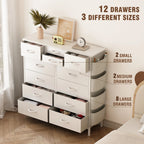 12-Drawer Fabric Dresser With Wood Top And Metal Frame