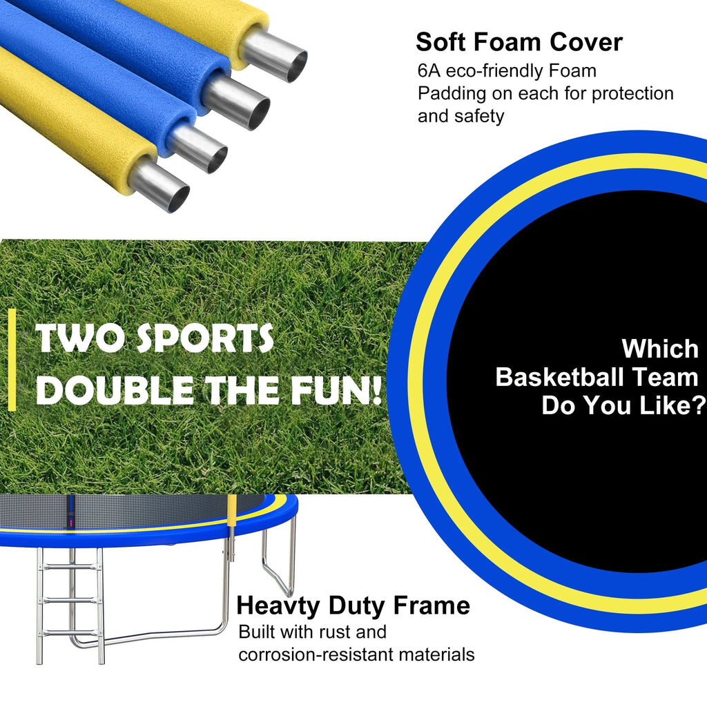 SHINPT 14ft Outdoor Trampoline With Safety Net, Basketball Hoop And Ladder