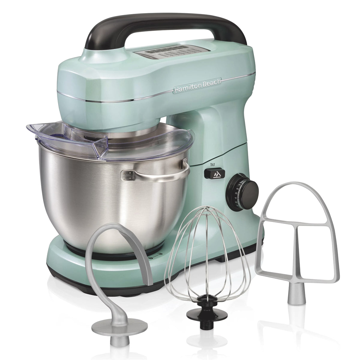 Hamilton Beach 4 Quart 7-Speed Tilt-Head Stand Mixer With Dough Hook, Whisk And Flat Beater - Black