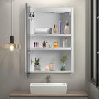 LED Bathroom Wall Cabinet With Single Door Mirror, White, 28*20in
