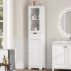 Homfa Tall Narrow Bathroom Storage Cabinet With Door And Drawer, 15.7in L x 11.8in W x 67in H, White