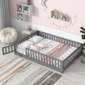 Uhomepro Full Size Wood Floor Bed Frame With Fence And Door - Gray/White/Natural/Espresso