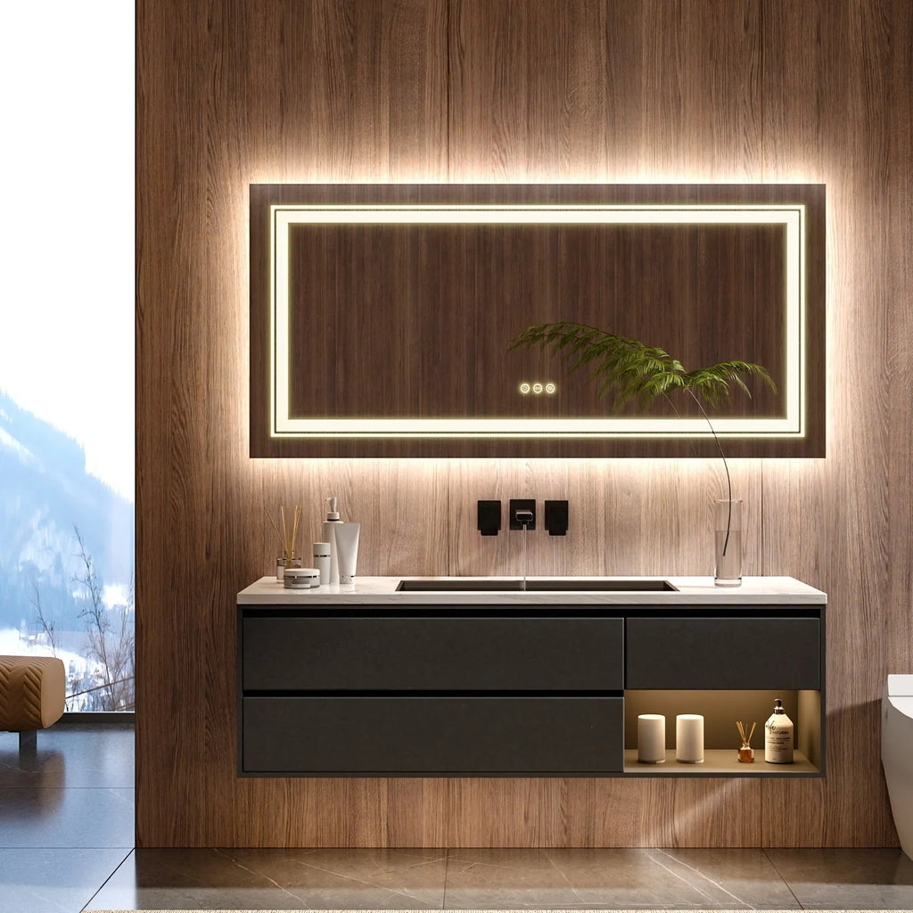LED Lighted Bathroom Vanity Mirror, Silver, 3 Colors