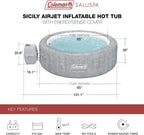 Coleman Inflatable Hot Tub For 5 To 7 People With 180 AirJets, 85 x 85 x 28 Inches, Grey - Sicily AirJet