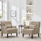 Set Of 2 Upholstered Button-Tufted Accent Chairs With Lumbar Pillows - 30 x 29 x 35 inches