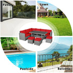 7-Piece Rattan Patio Dining Set With 3 Corner Chairs, 3 Ottomans And Table