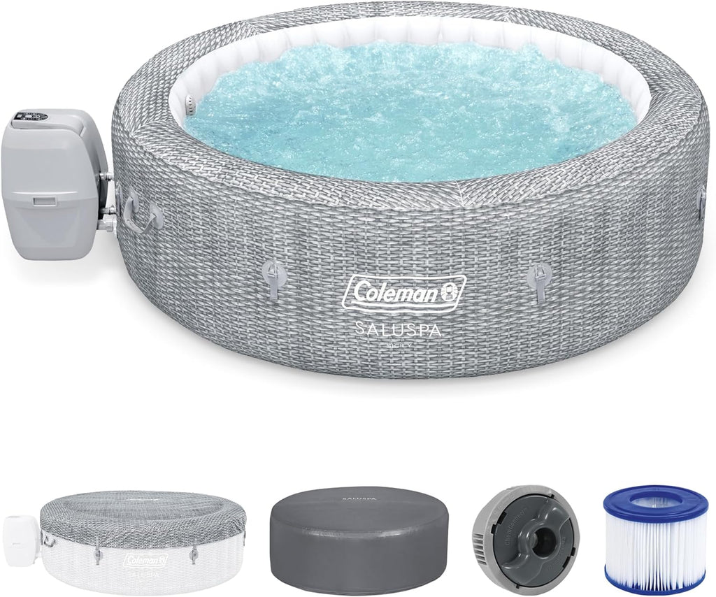 Coleman Inflatable Hot Tub For 5 To 7 People With 180 AirJets, 85 x 85 x 28 Inches, Grey - Sicily AirJet