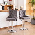 Alexent 2-Piece Swivel Bar Stools, Dark Blue, 43.7-51.6 H, 19.3 W x 18.1 D - Silver Footrest