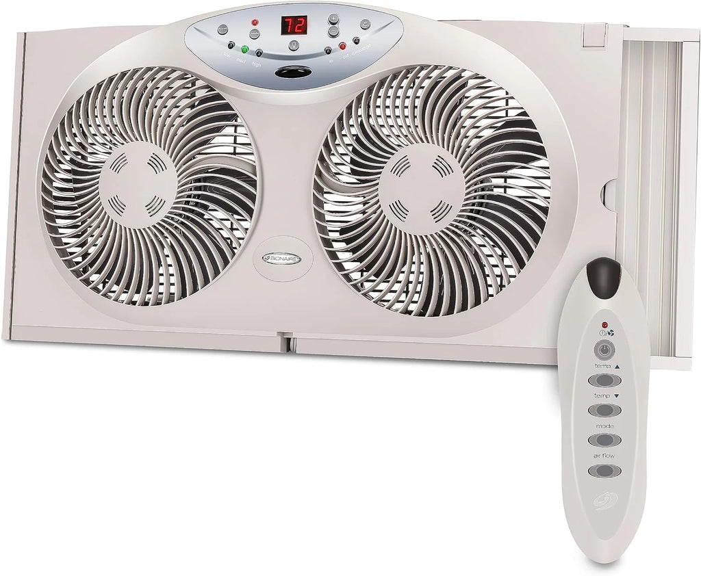 Bionaire Twin Window Fan With Reversible Airflow, 3 Speeds And Remote Control