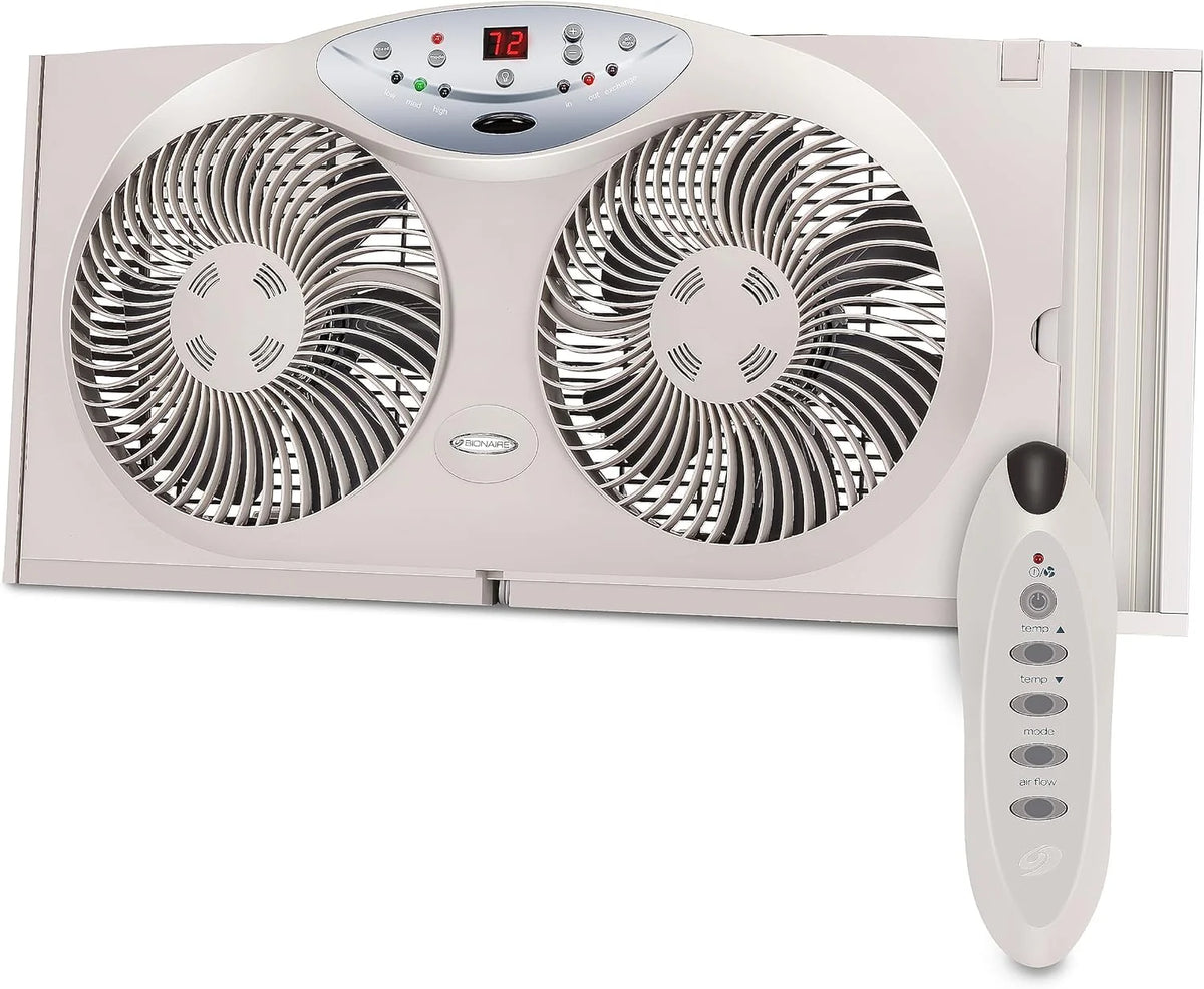 Bionaire Twin Window Fan With Reversible Airflow, 3 Speeds And Remote Control