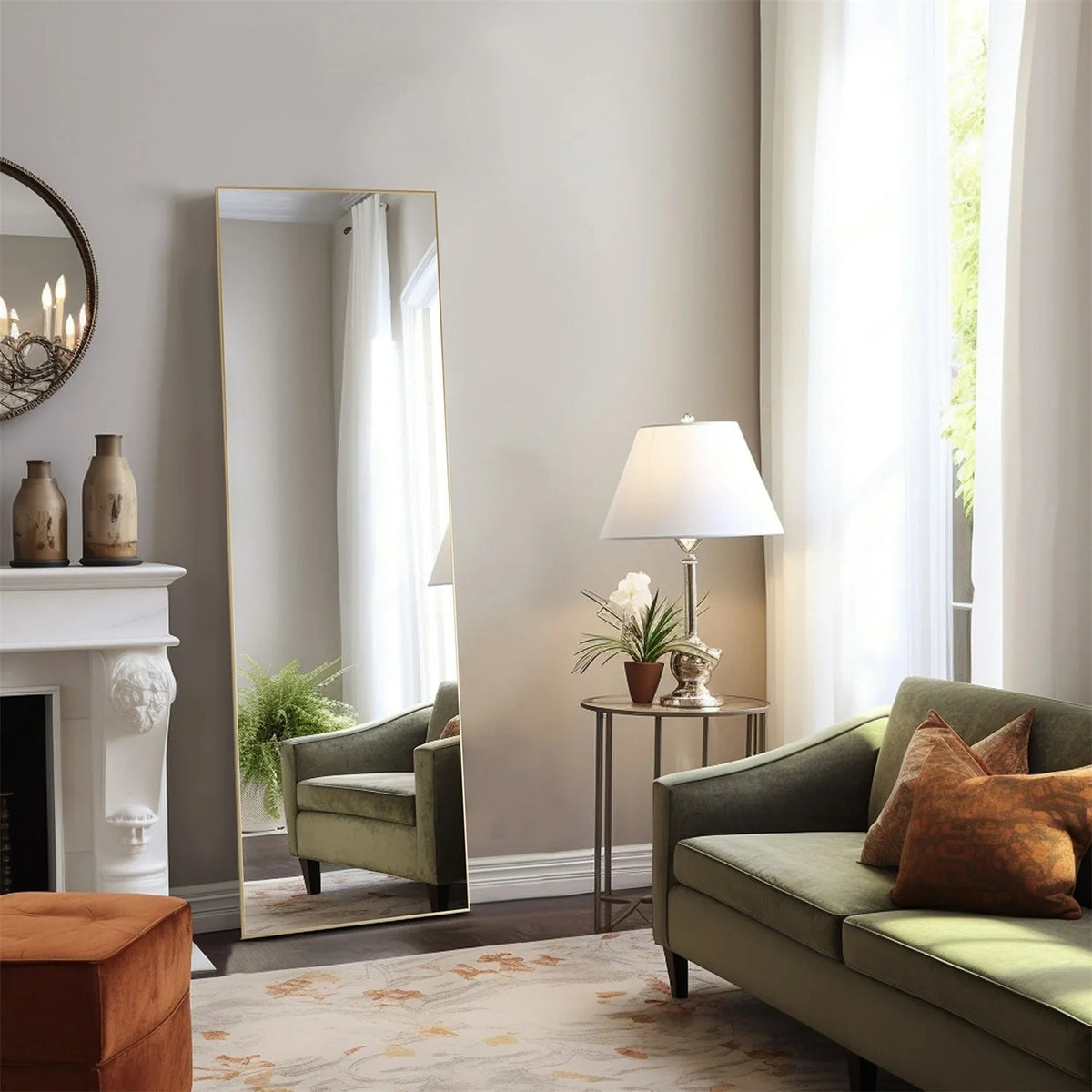 Full-Length Floor Mirror With Stand, Aluminum Alloy Frame - 71x30