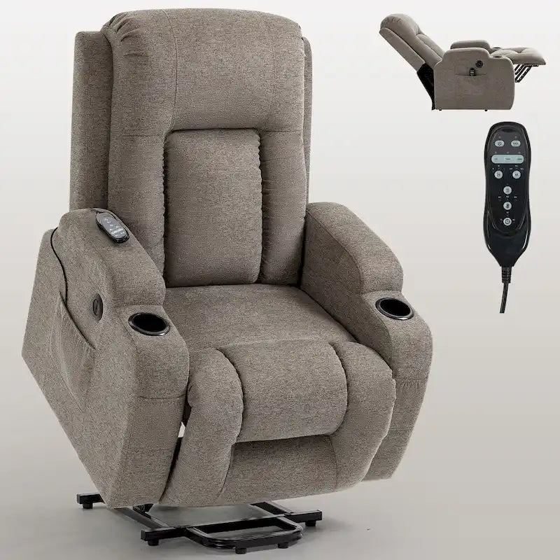 Lazy Boy Power Lift Recliner Chair With Massage, Lumbar Heating, USB Port And Cup Holders - Single Motor