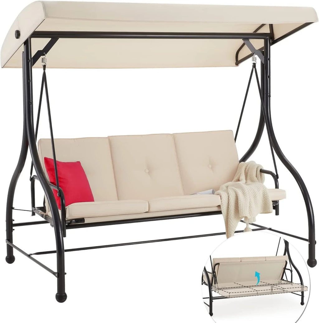 AECOJOY 3-Person Steel Canopy Porch Swing Glider Hammock