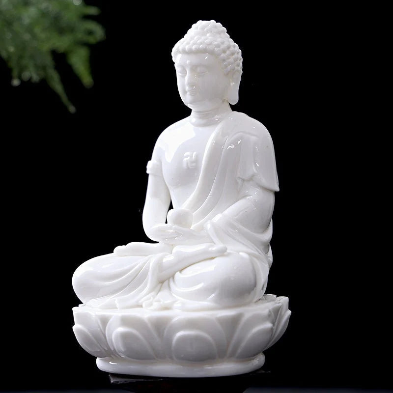 Porcelain White Sakyamuni Buddha Statue, 16.0cm H x 11.0cm W